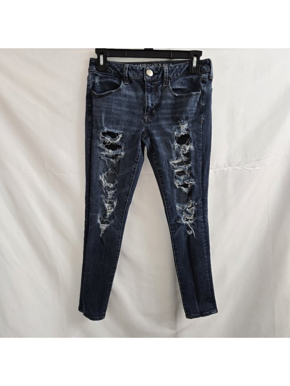 American Eagle 360 Super Stretch Jegging AEO X4 Size 6 Short Distressed Blue
